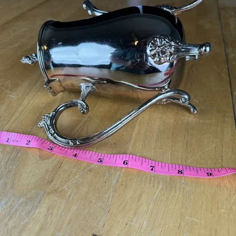 Vintage Metal Coffee Pot Gold Tone With Attached Lid Footed